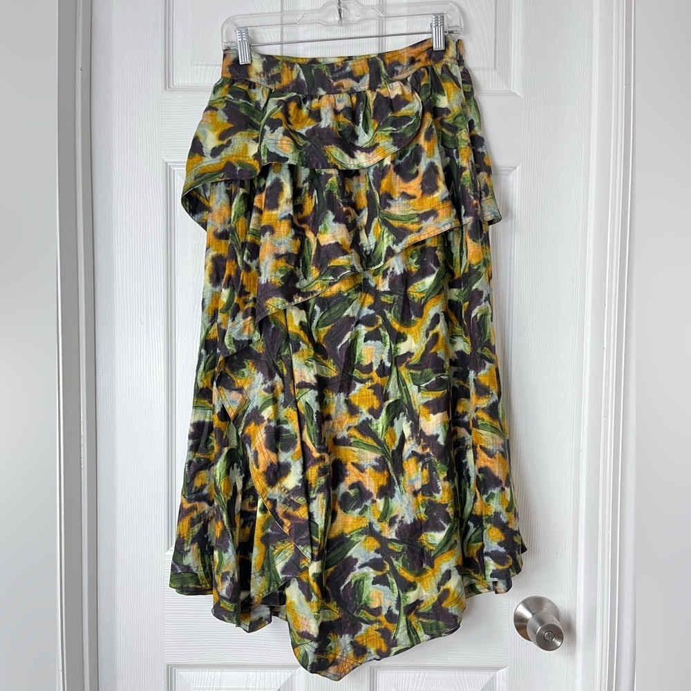 Marie Oliver Tilda Skirt Green Yellow Floral Asymmetrical Size 4